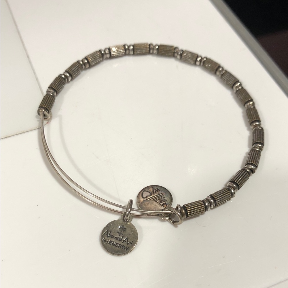 Alex and Ani Silver Beaded Expandable Bangle with Signature Charms